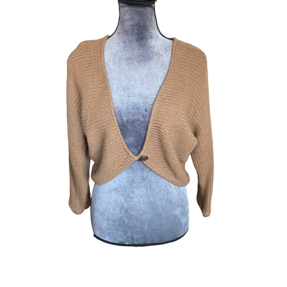 Tyler Böe Tan Cropped Knit Cardigan Sweater With Button Closure Womens XL Cotton
